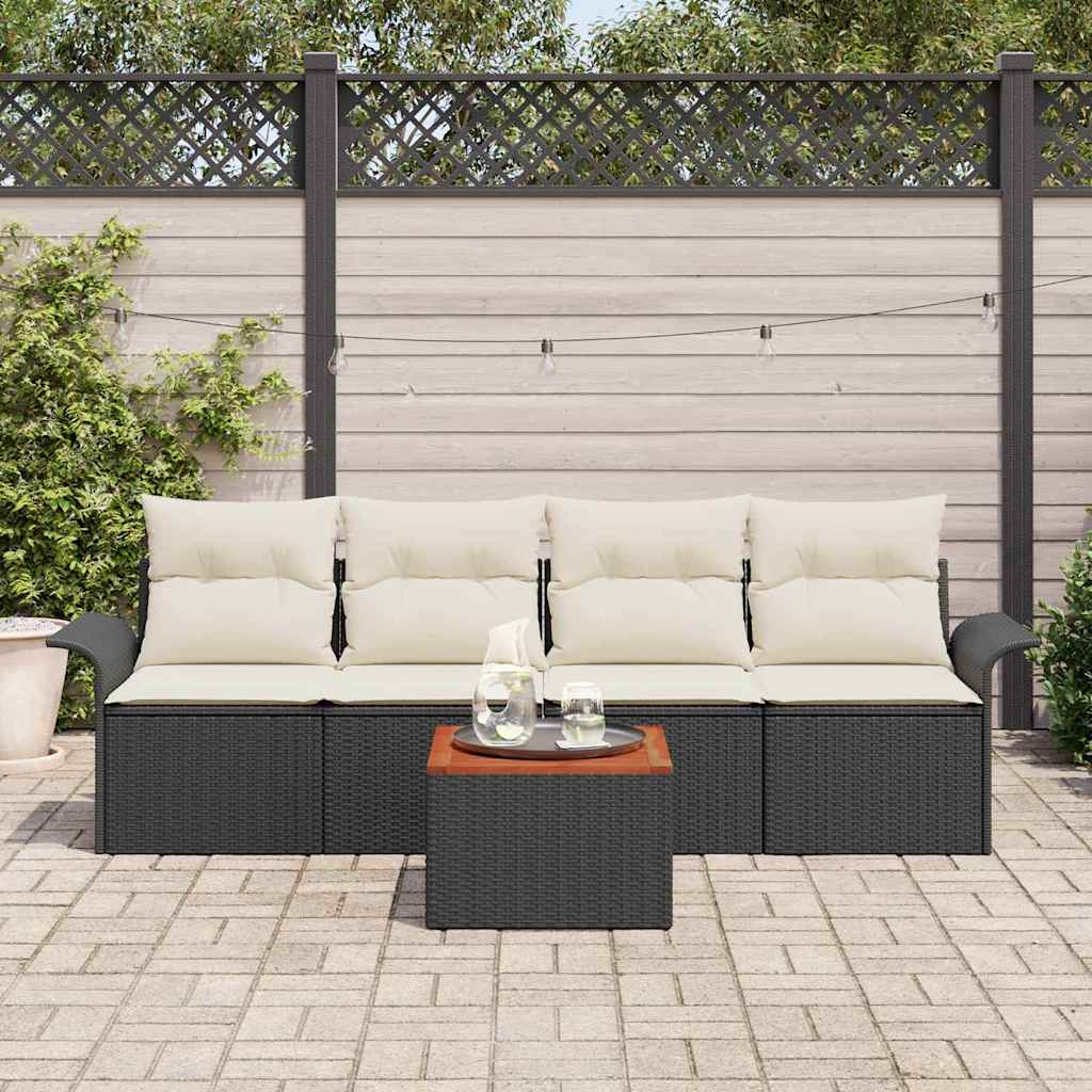 Garten-Sofa-Set 5 pcs Schwarz und Creme 55 x 55 x 37 cm
